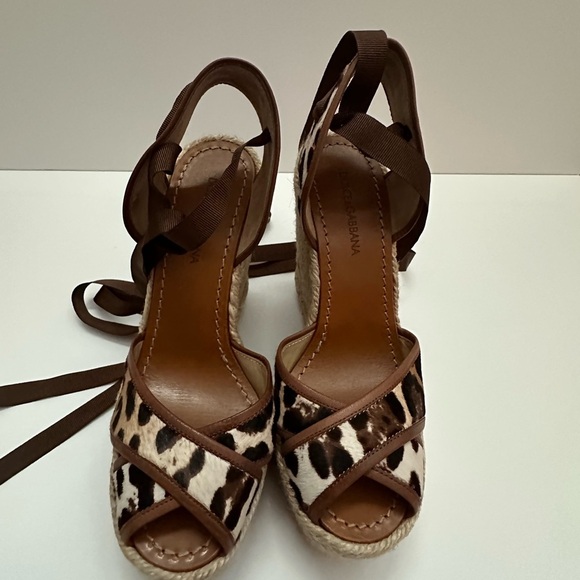 New Dolce & Gabbana Leopard Pony Hair Espadrille/Ankle Wrap Wedge - Picture 14 of 16